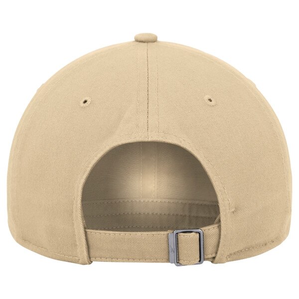 Back view of gold Nike hat with adjustable strap and metal buckle closure